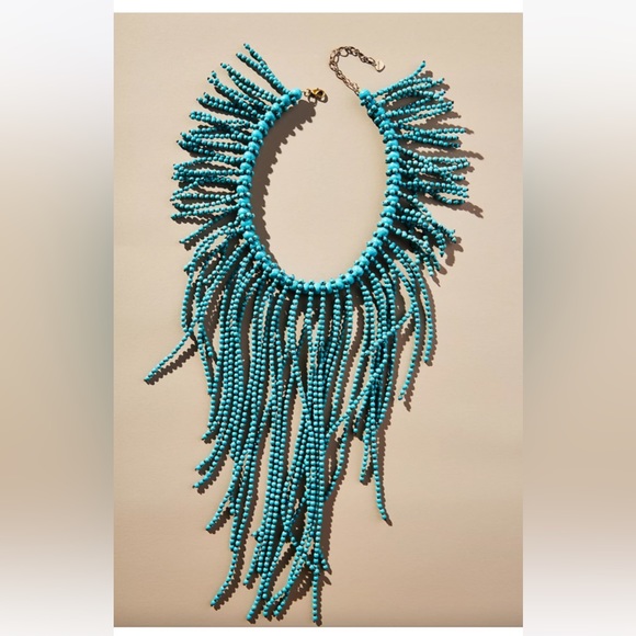 Anthropologie Cascading Fringe Statement Turquoise Necklace - Picture 4 of 7